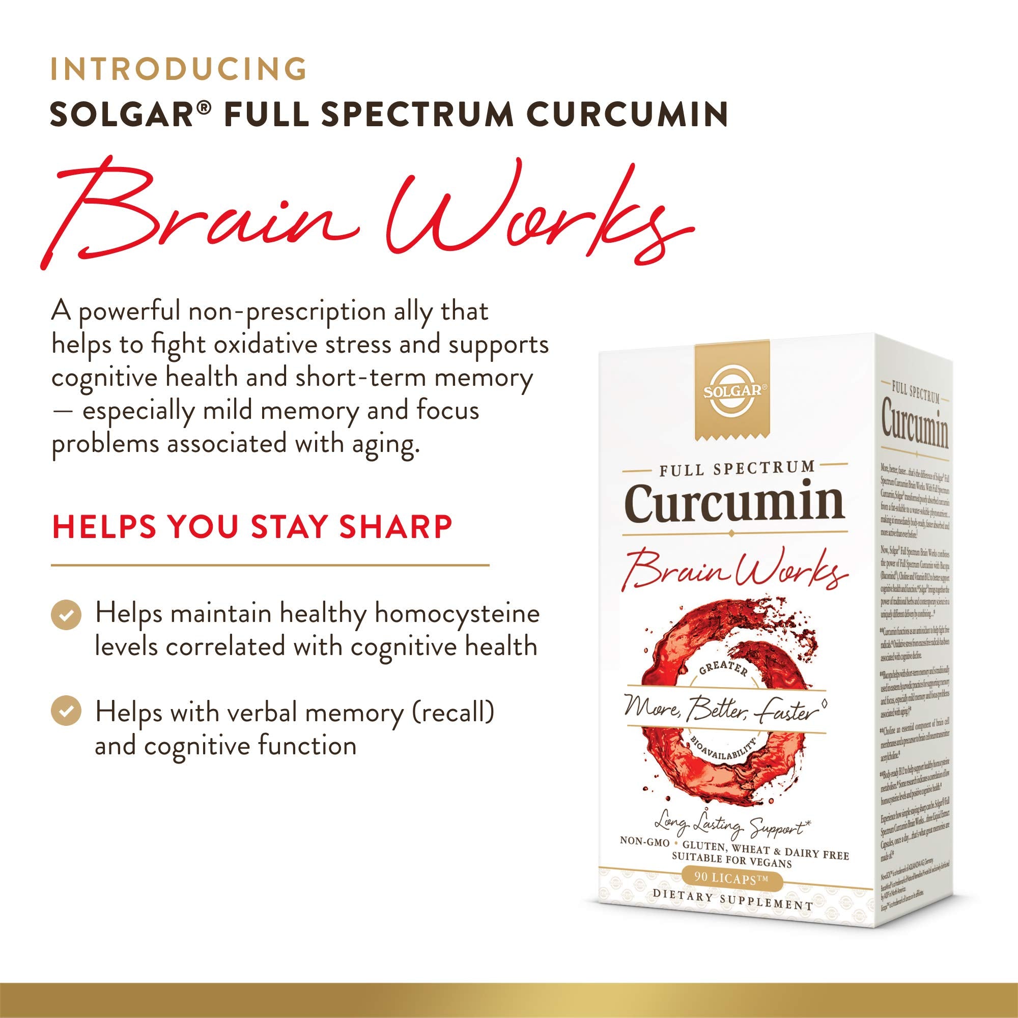 Solgar Full-Spectrum Curcumin Brain Works bottle pour, ideal for quick daily supplementation.