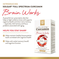 Solgar Full-Spectrum Curcumin Brain Works bottle pour, ideal for quick daily supplementation.