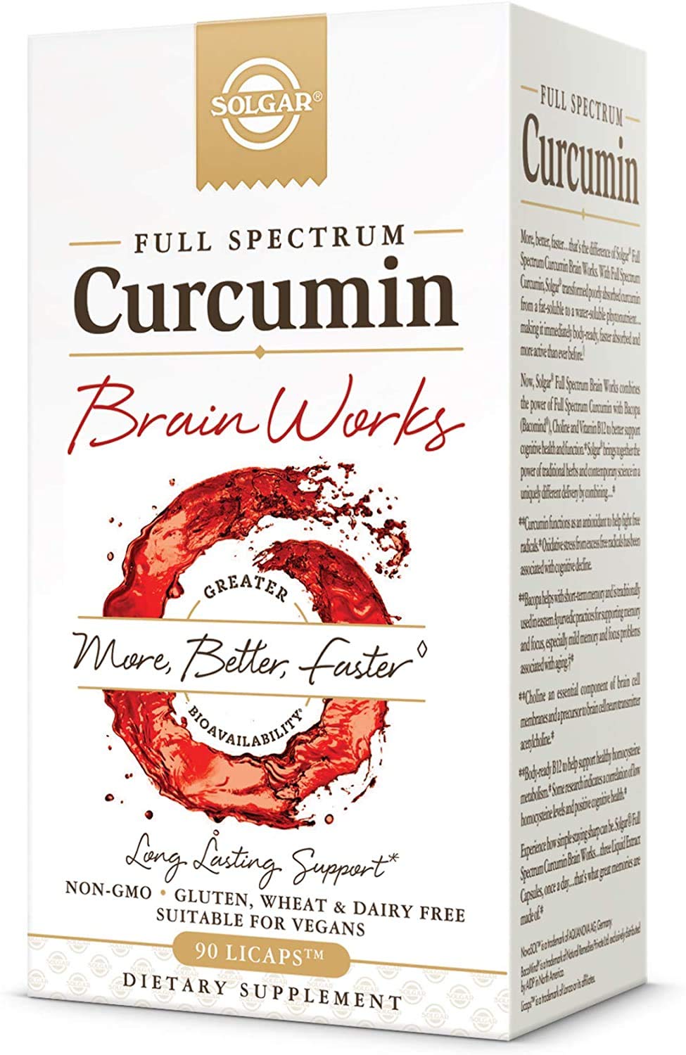 Solgar Full-Spectrum Curcumin Brain Works bottle, supports cognitive wellness on busy days.