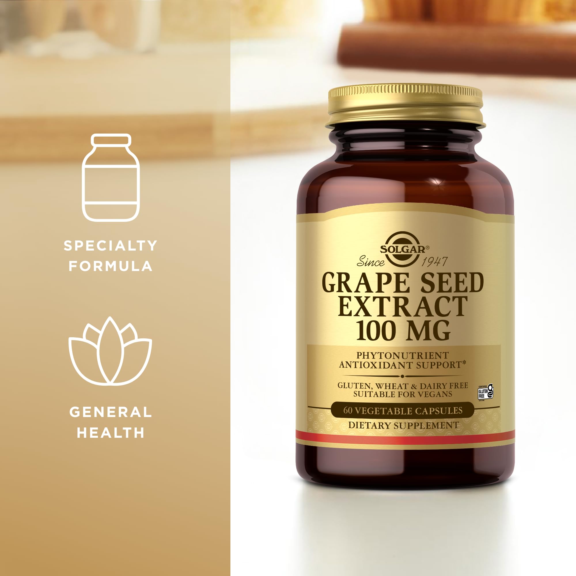 Solgar Grape Seed Extract box packaging, clean design signaling premium quality