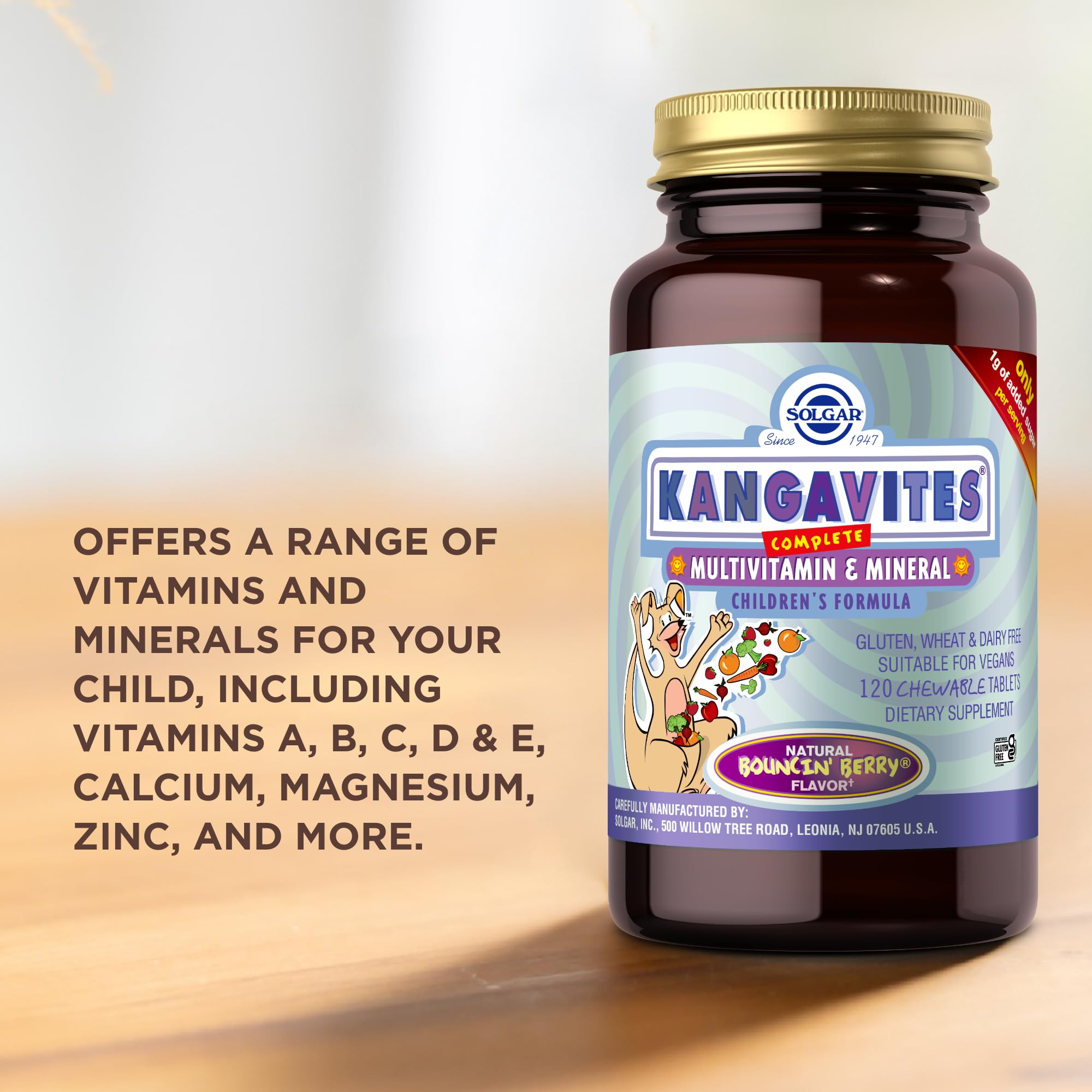 Solgar Kangavites vegan and gluten-free icons on packaging