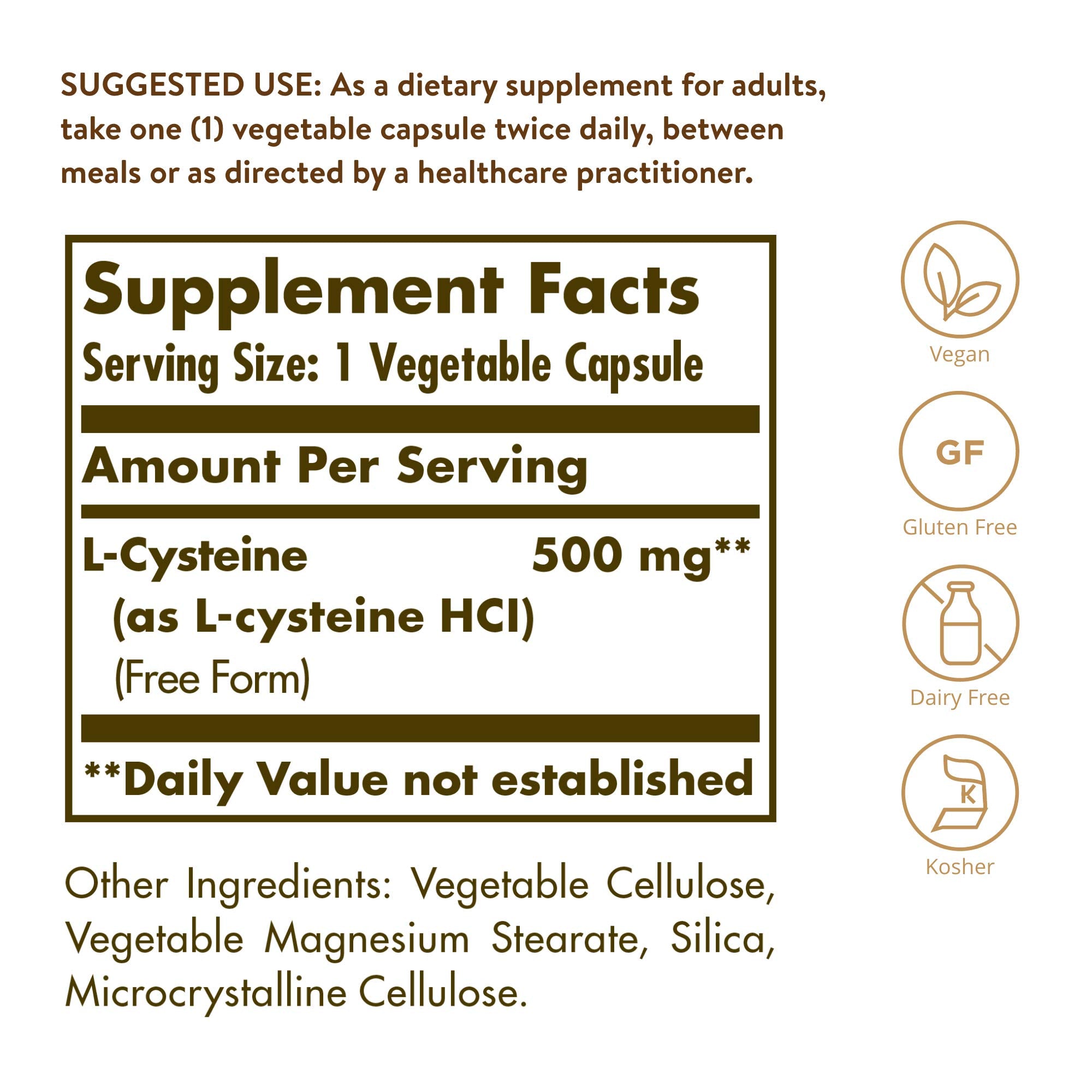 Solgar L-Cysteine capsules poured for optimal absorption.
