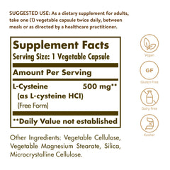 Solgar L-Cysteine capsules poured for optimal absorption.