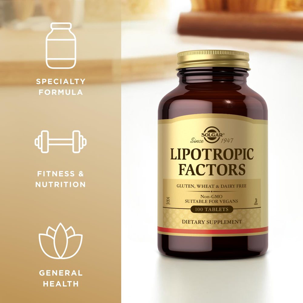 Solgar Lipotropic Factors dosage information visible on bottle label.