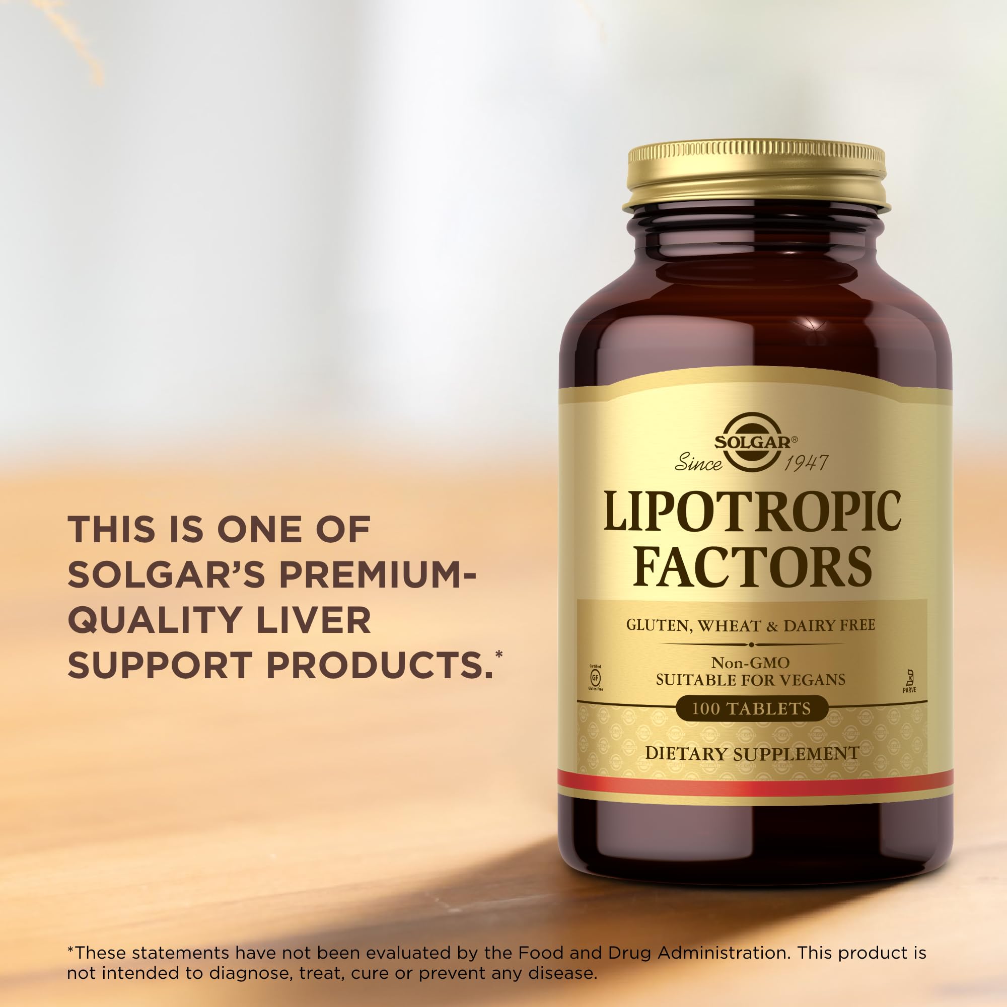 Solgar Lipotropic Factors on kitchen counter for convenient routine.