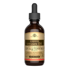 Solgar Liquid Vitamin D3 orange bottle pouring for easy daily supplementation