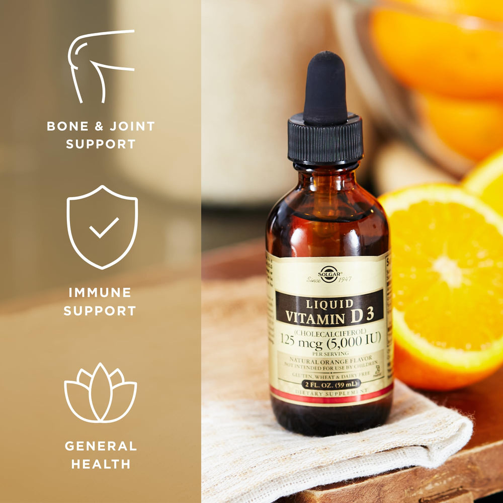 Solgar Liquid Vitamin D3 gluten-free symbol image communicates allergen-free formula.