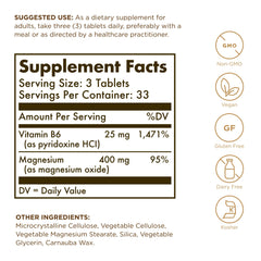 Solgar Magnesium 100 Tabs label closeup highlighting brand reliability