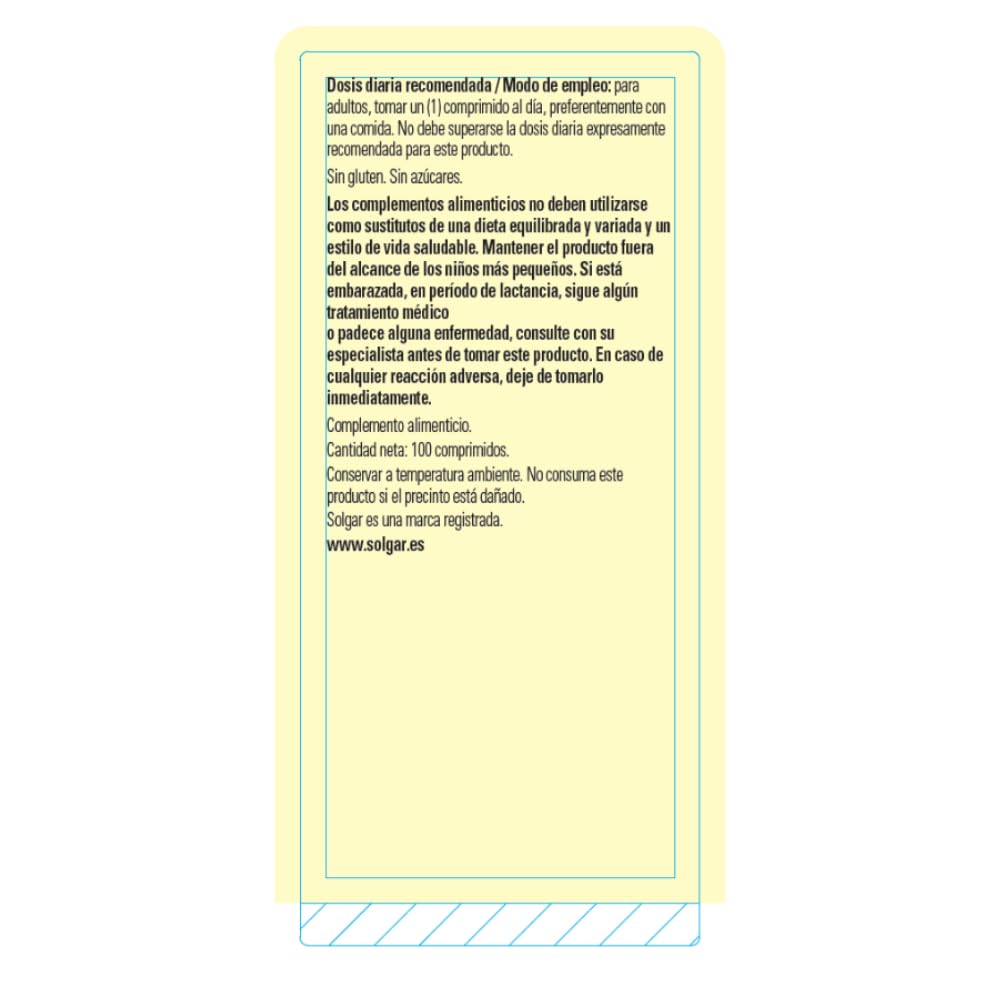 Solgar Magnesium 100 Tabs nutrition facts panel for transparency