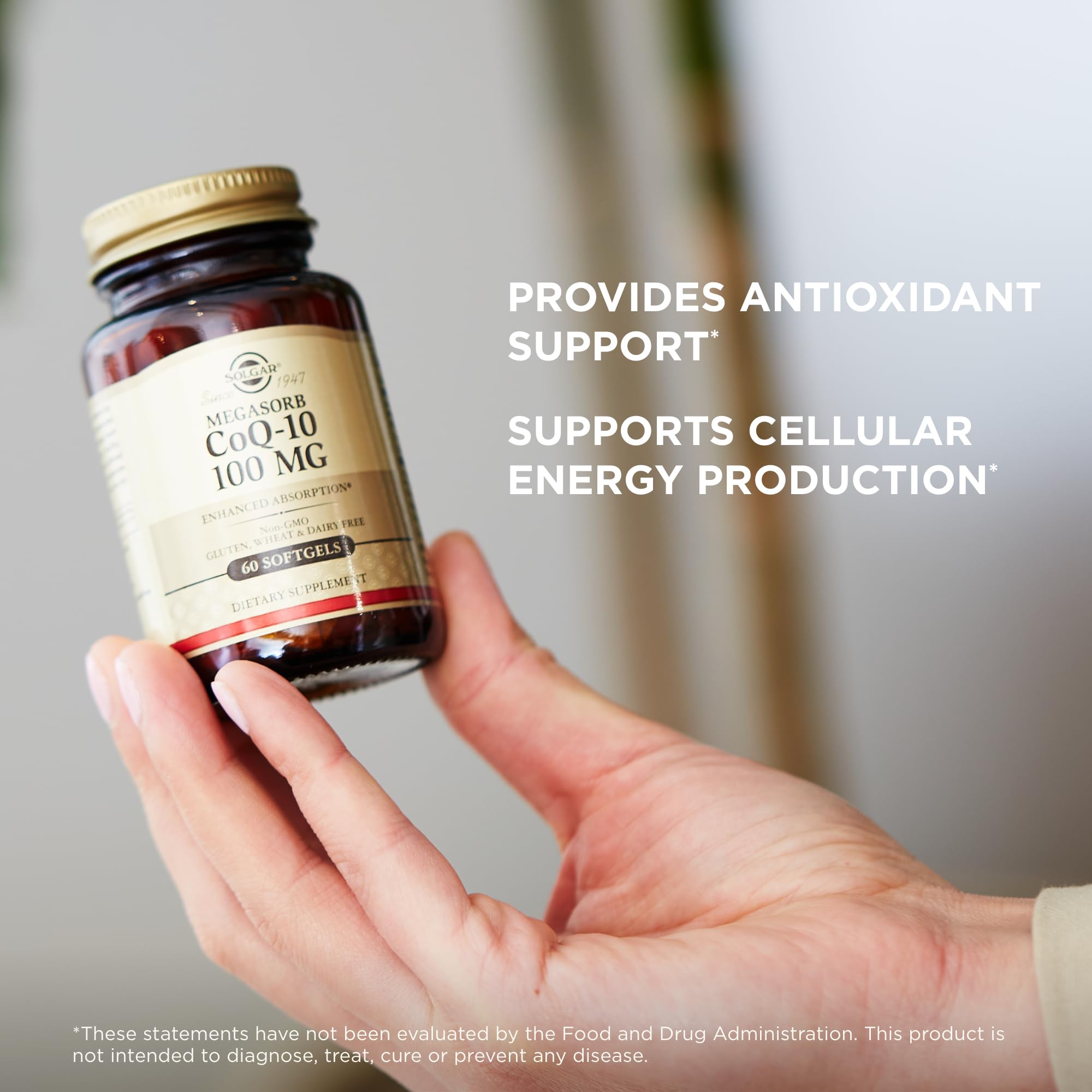 Solgar Megasorb CoQ-10 60-count packaging detail for daily supplementation.