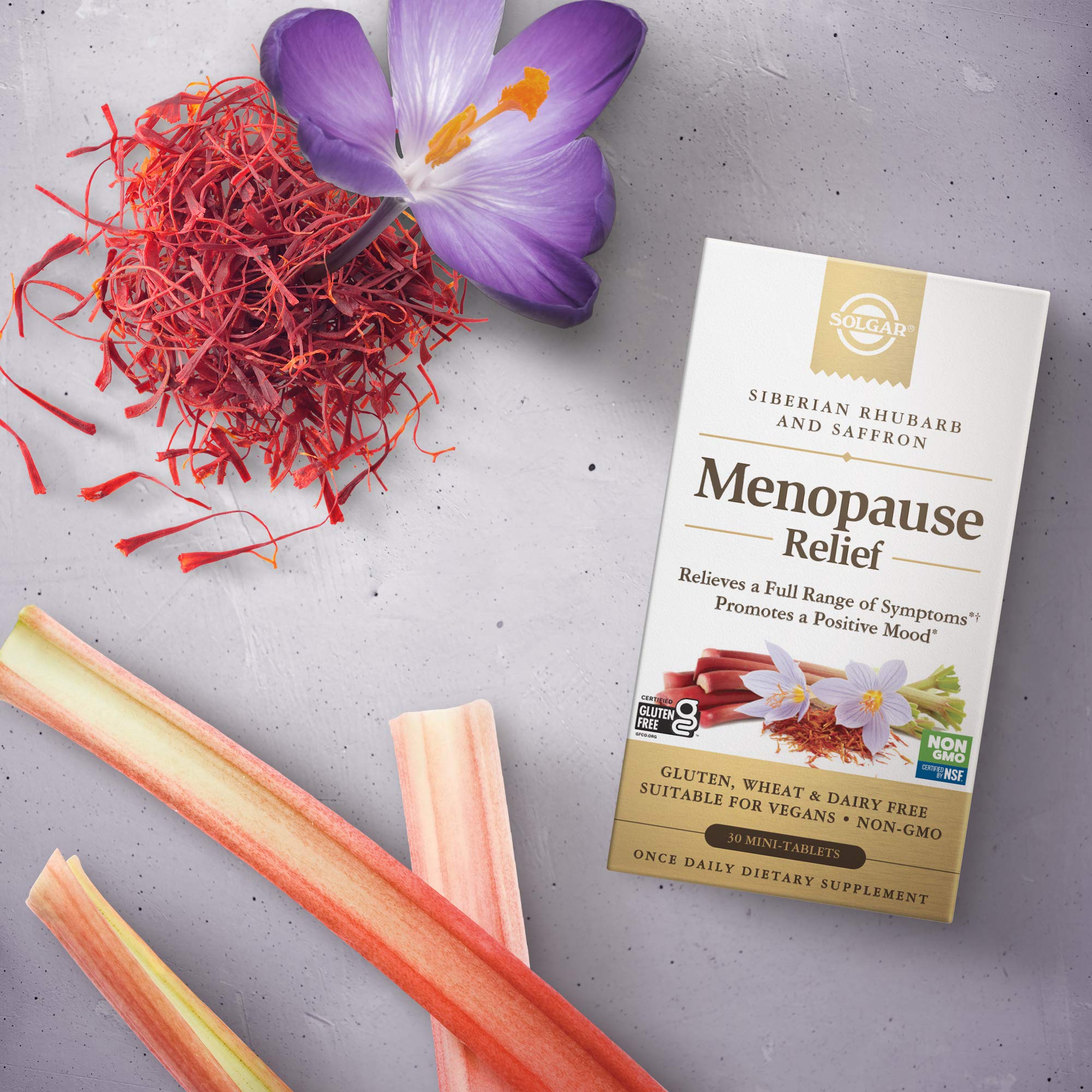 Close-up of Solgar Menopause Relief tablet showing coated texture