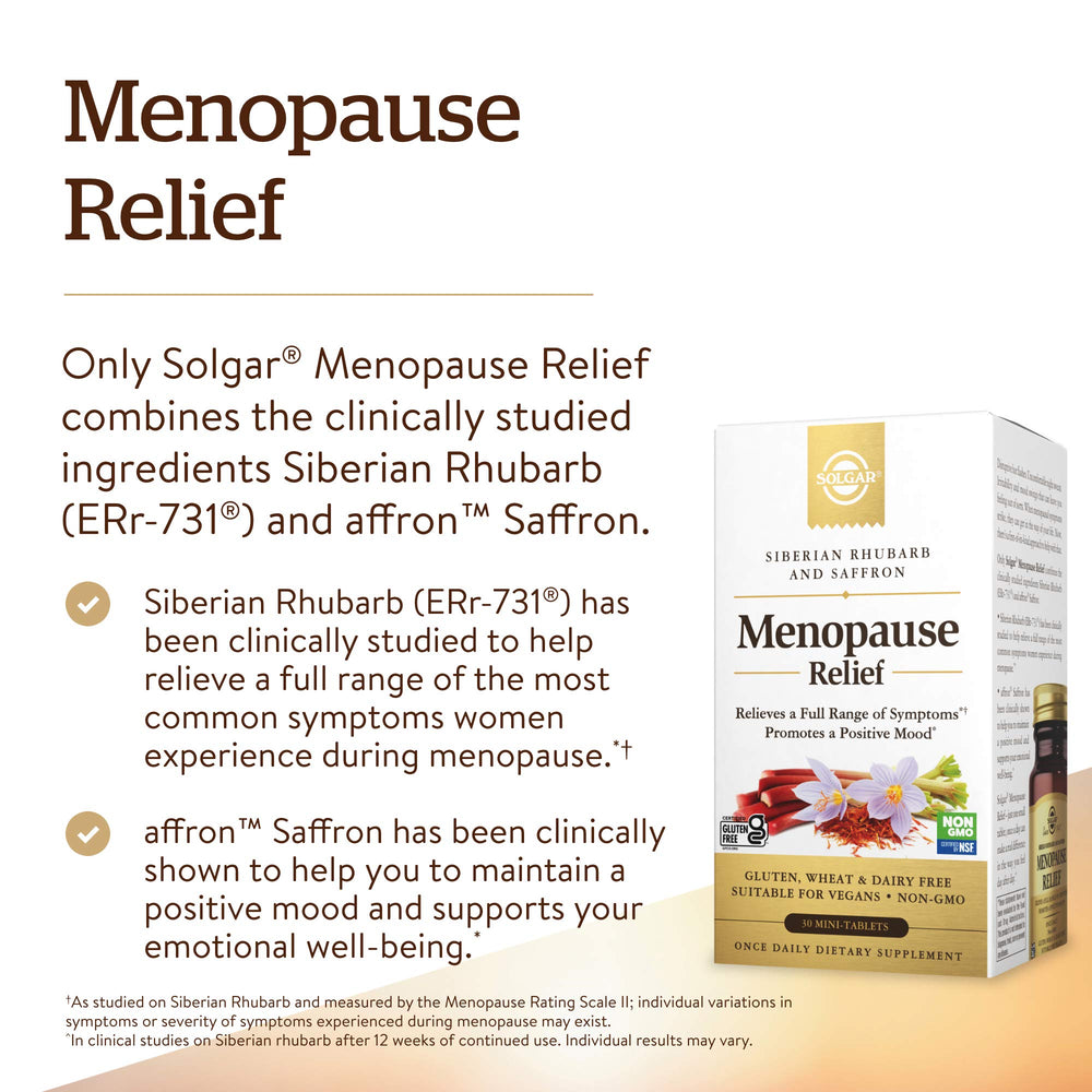 Solgar Menopause Relief ingredients label highlights botanical blends