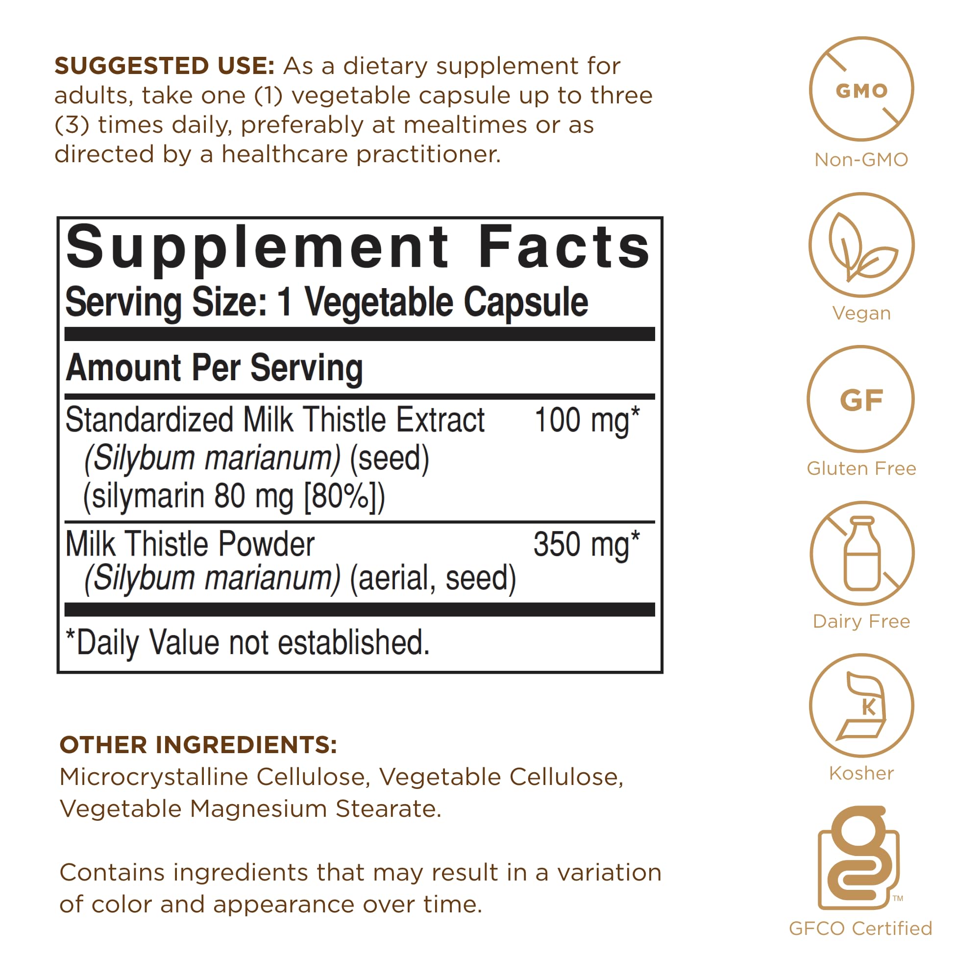 Solgar Milk Thistle capsules close-up showing veggie capsules