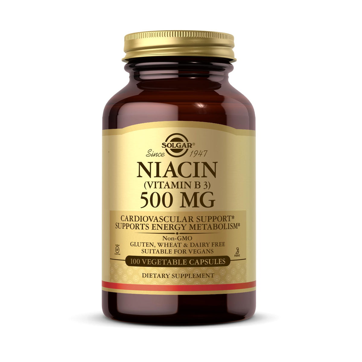 Solgar Niacin 500 mg bottle highlights high-potency vitamin B3 for daily wellness