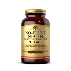 Solgar No-Flush Niacin 500 mg bottle, convenient daily energy metabolism support.