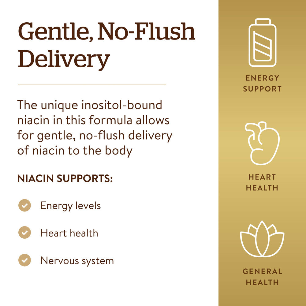 Solgar No-Flush Niacin capsules in hand for easy supplementation.