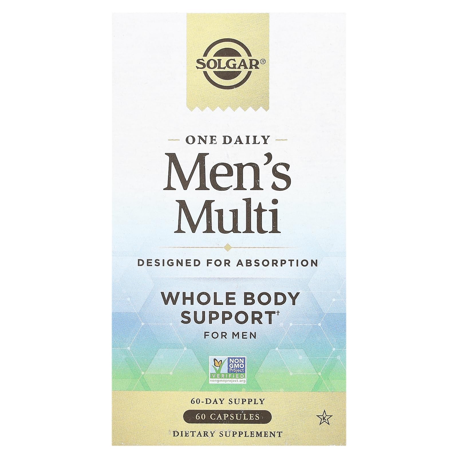 Solgar One Daily Men's Multi bottle front—vegan delayed-release capsules supporting immune health