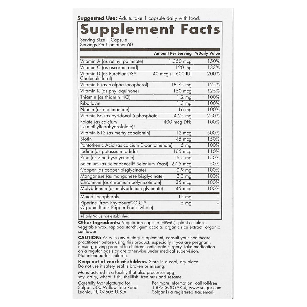 Solgar One Daily Men's Multi capsule closeup—highly absorbable formula for energy and heart health