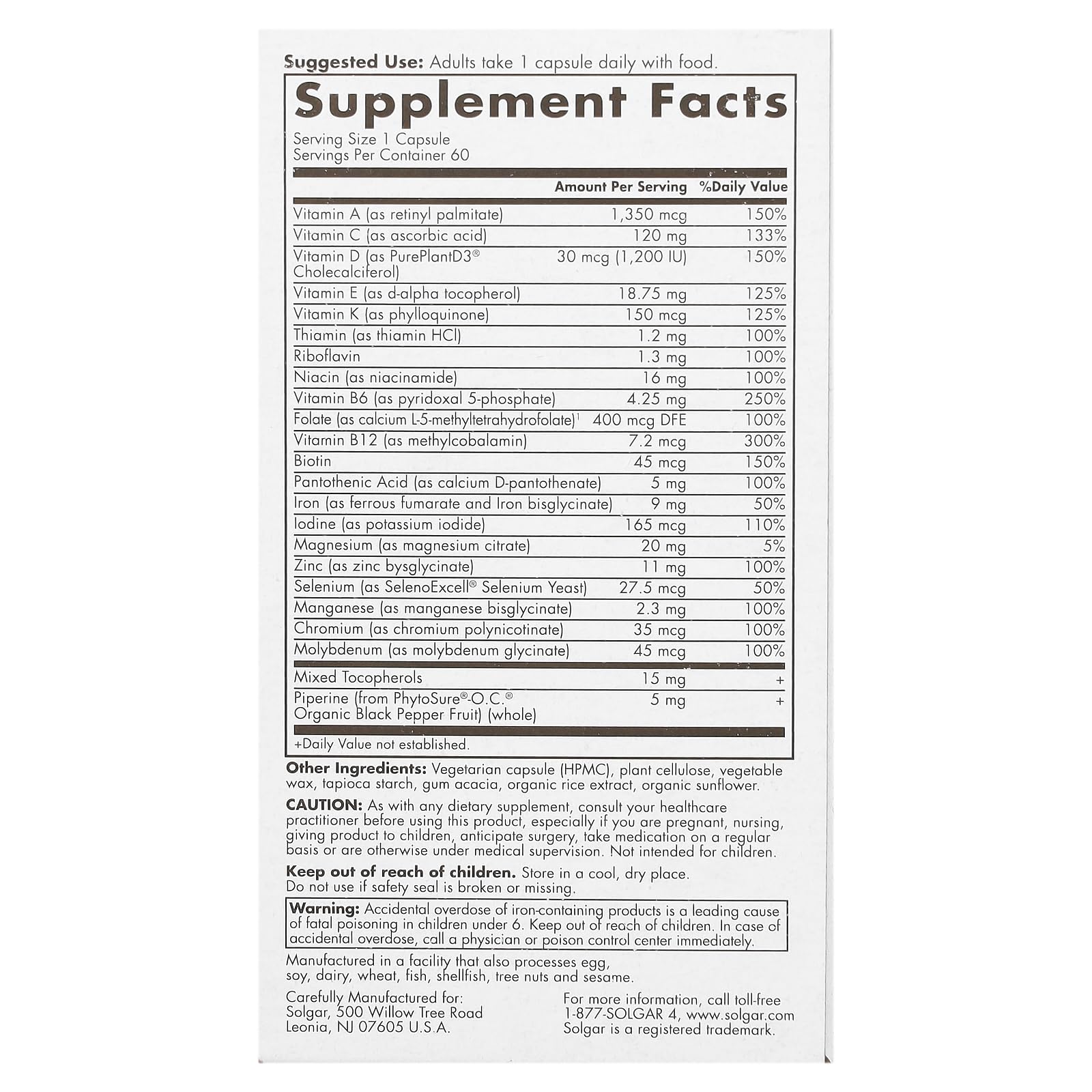 Solgar One Daily Women's Multi bottle front shows a complete daily multivitamin for women