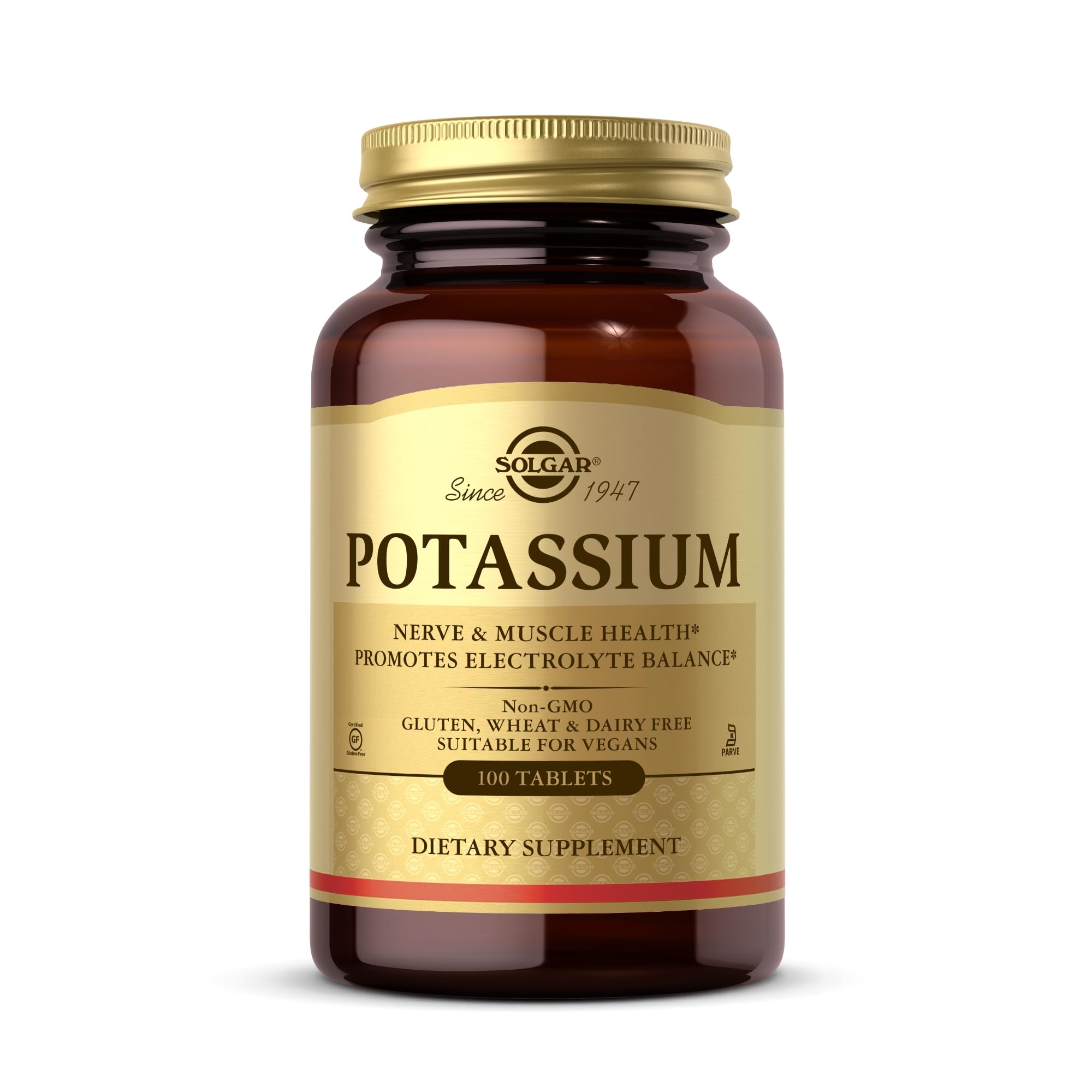 Solgar Potassium Gluconate bottle with tablets for daily electrolyte support.