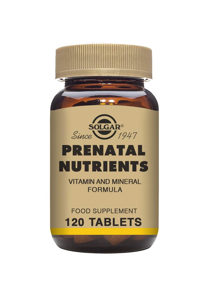 Solgar Prenatal Nutrients 120 Tabs bottle front for daily prenatal support.