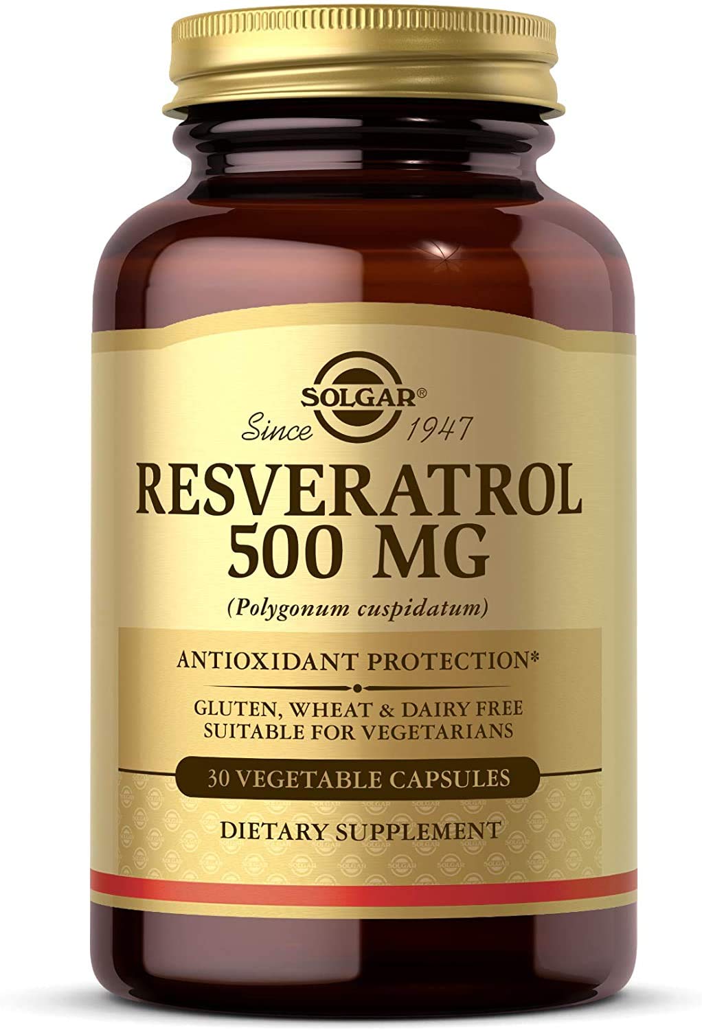 Solgar Resveratrol bottle close-up highlighting antioxidant support.