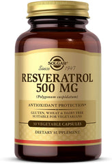 Solgar Resveratrol bottle close-up highlighting antioxidant support.