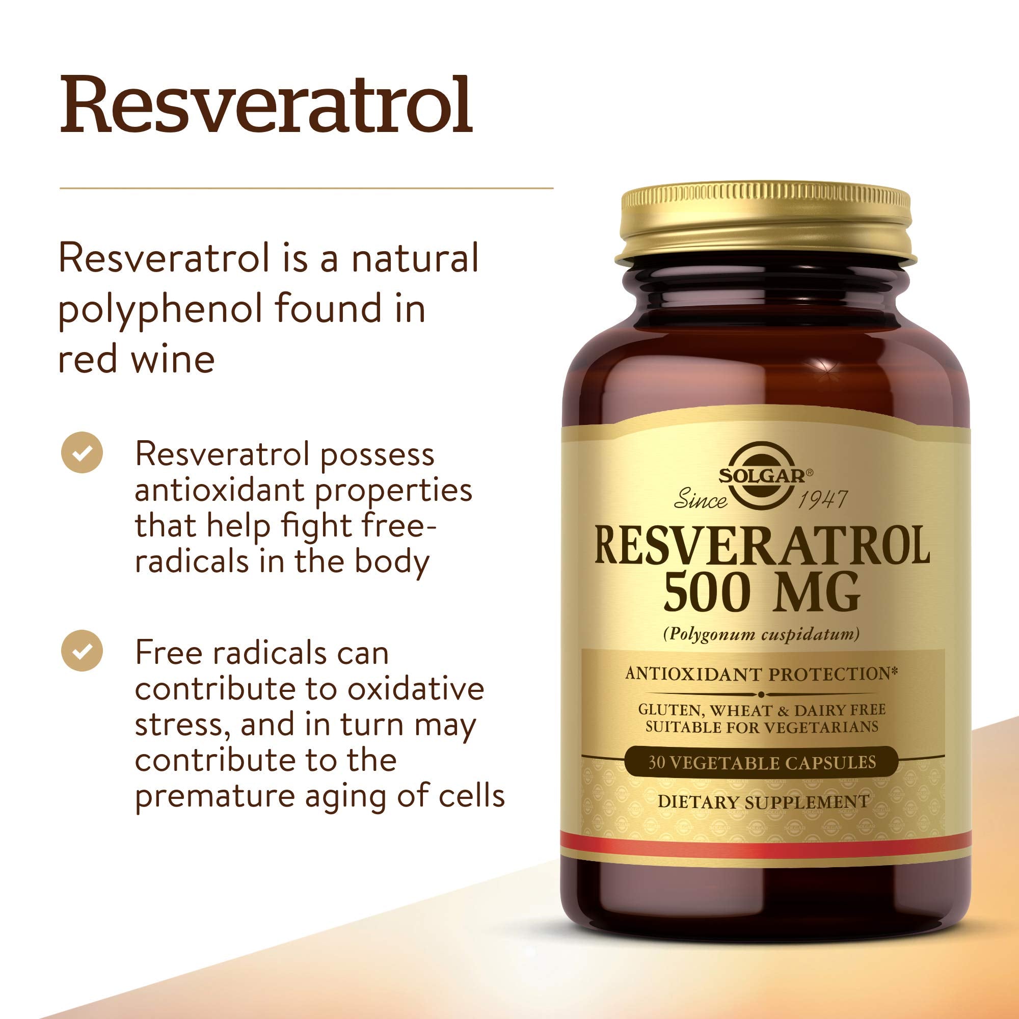 Solgar Resveratrol label detail showing 500 mg potency.