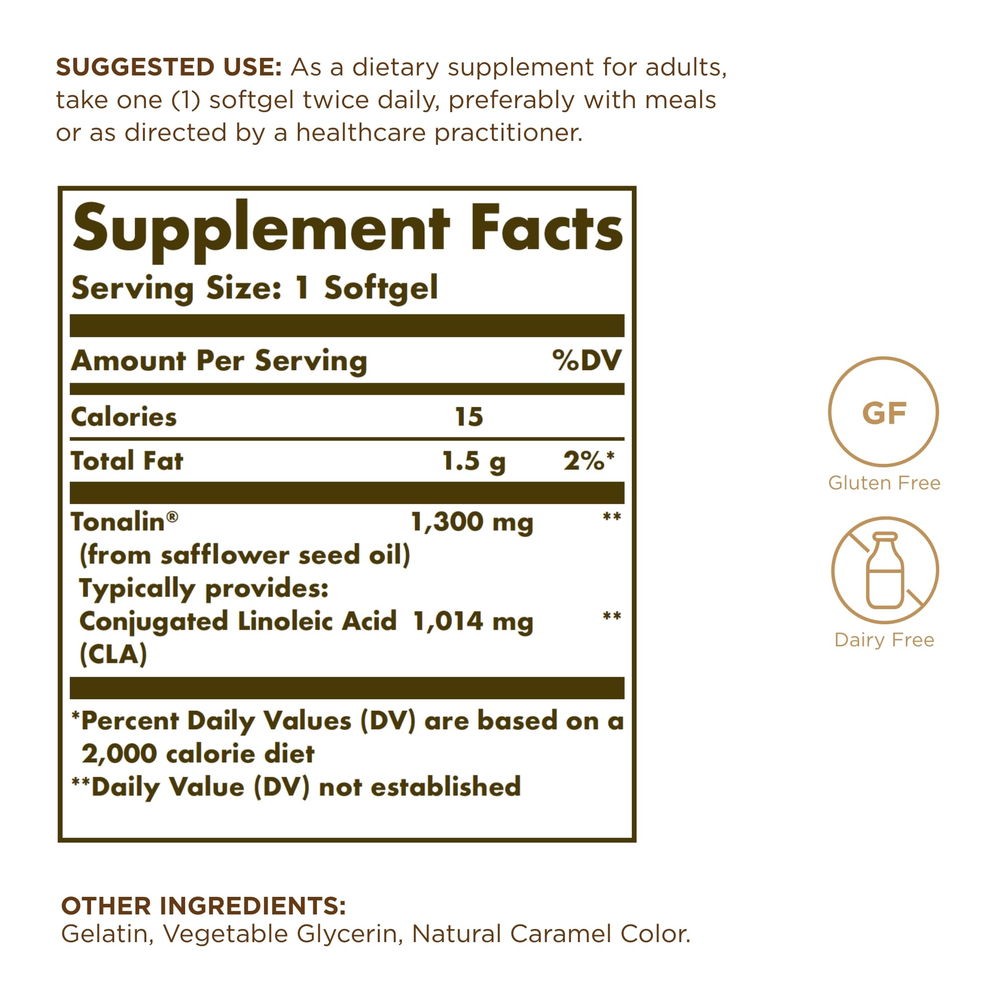 Solgar Tonalin CLA 1300 mg softgel close-up shows smooth texture for easy swallowing.