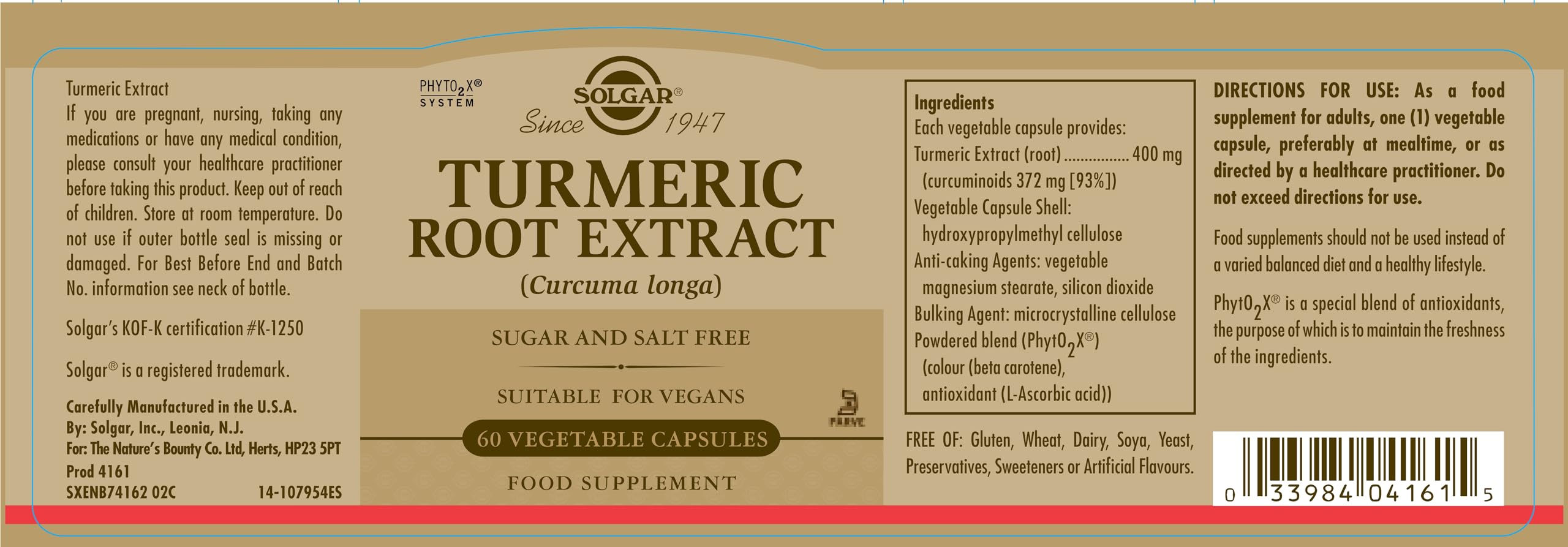 Solgar capsules showing uniform golden color signaling quality turmeric extract.