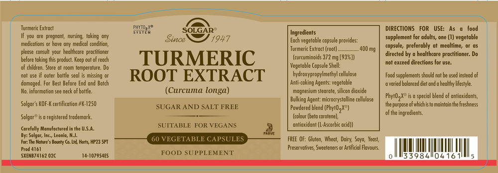 Solgar capsules showing uniform golden color signaling quality turmeric extract.