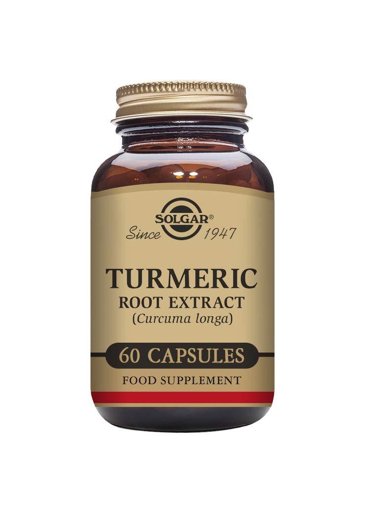 Solgar turmeric root extract 400 mg bottle front view for daily use.