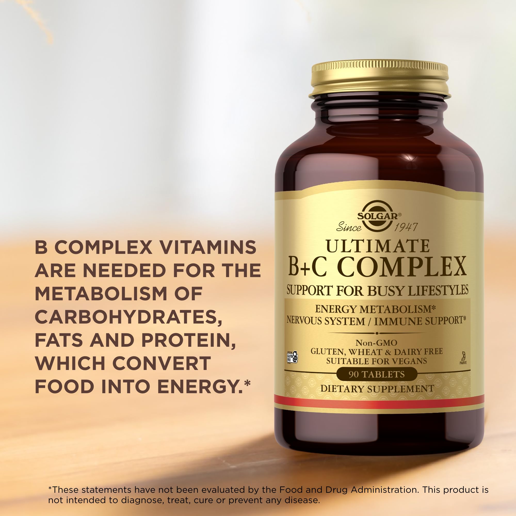 Solgar Ultimate B+C Complex bottle with label easy daily use for energy and mood support