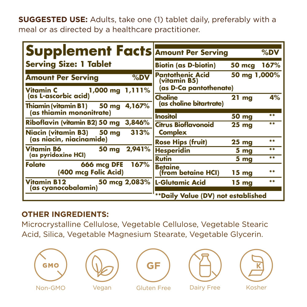Solgar Ultimate B+C Complex tablets on kitchen counter daily immune support