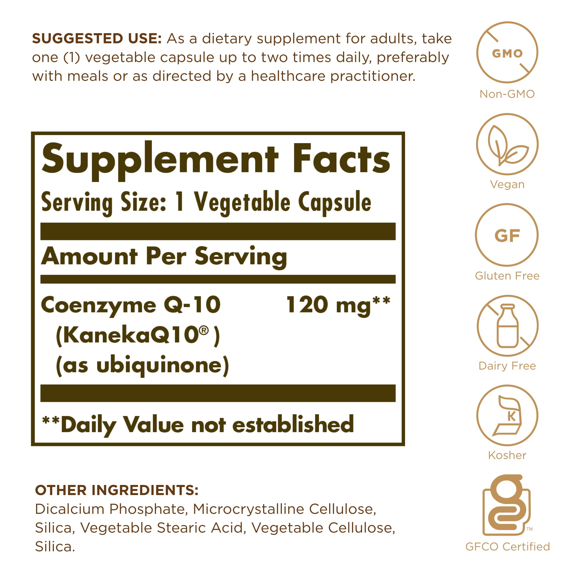 Solgar Vegan CoQ-10 120 mg capsules-closeup showing two-piece vegetarian capsules