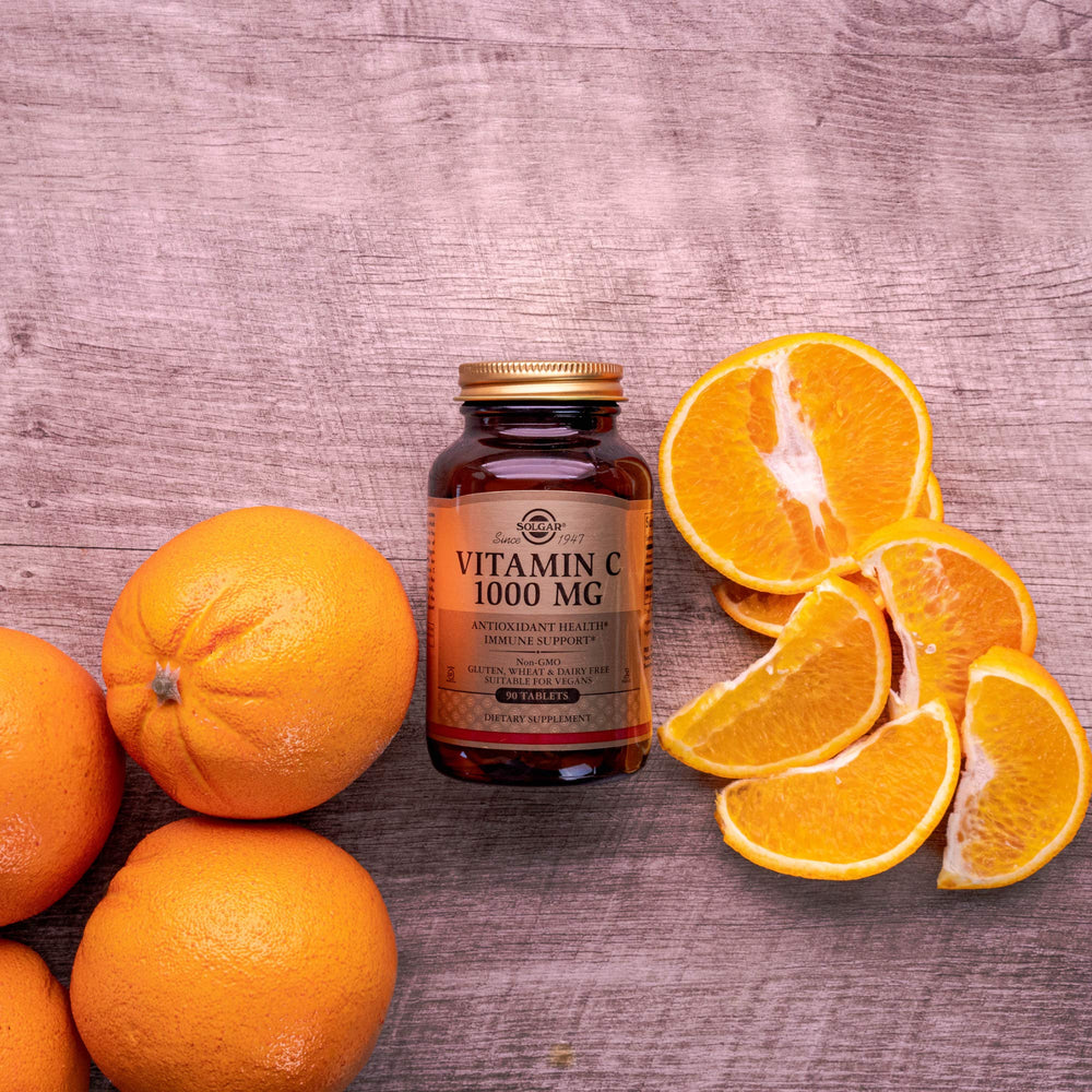 Solgar Vitamin C 1000 mg amber bottle view for easy storage and long shelf life