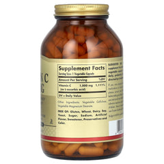 Solgar Vitamin C 1000 mg bottle on shelf highlighting non-GMO and gluten-free formula