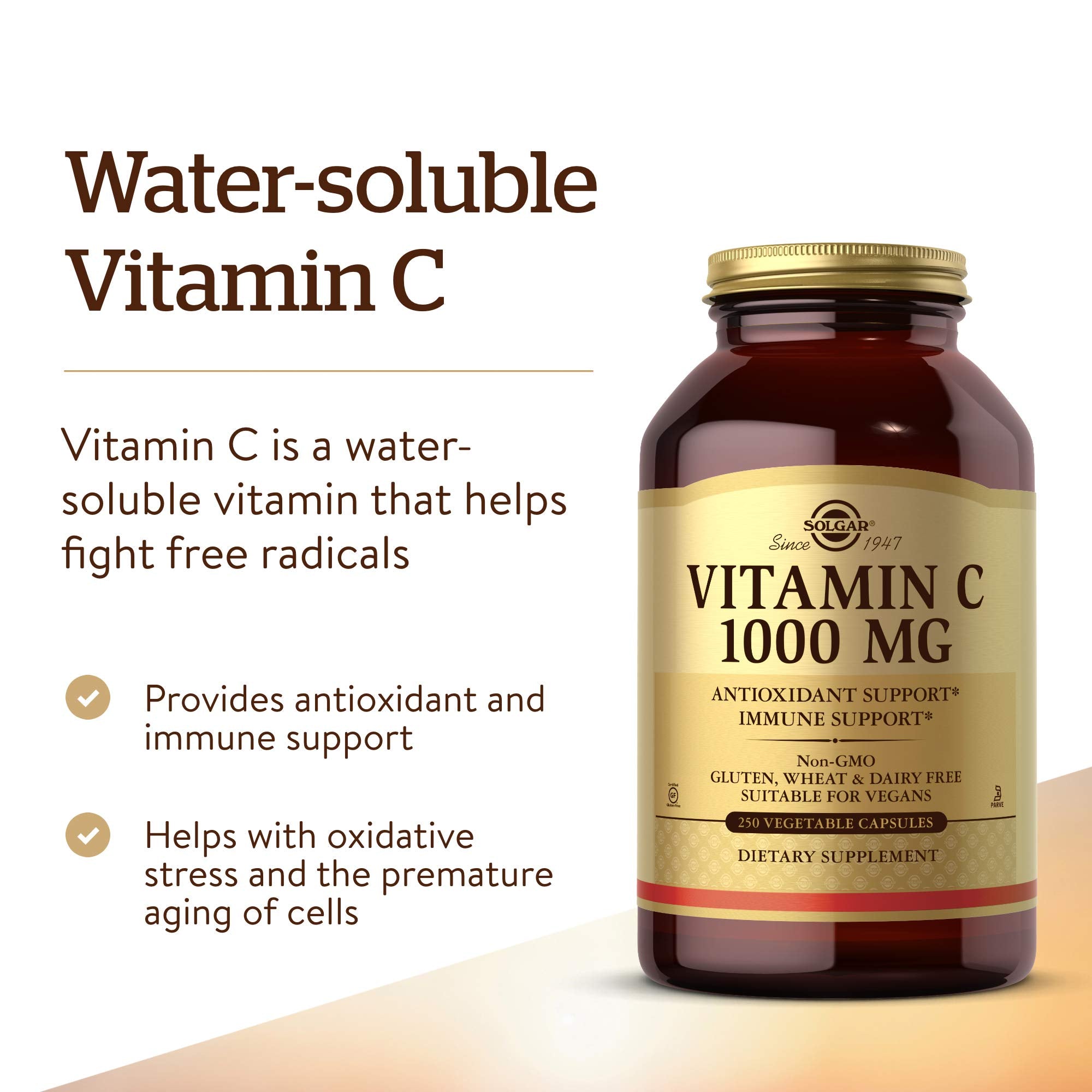 Solgar Vitamin C 1000 mg label close-up with bioflavonoids and dosage