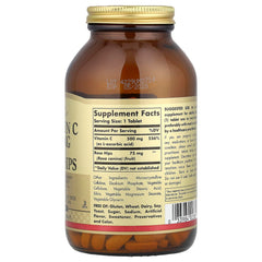 Solgar Vitamin C 500 mg with Rose Hips label non-GMO and kosher status.