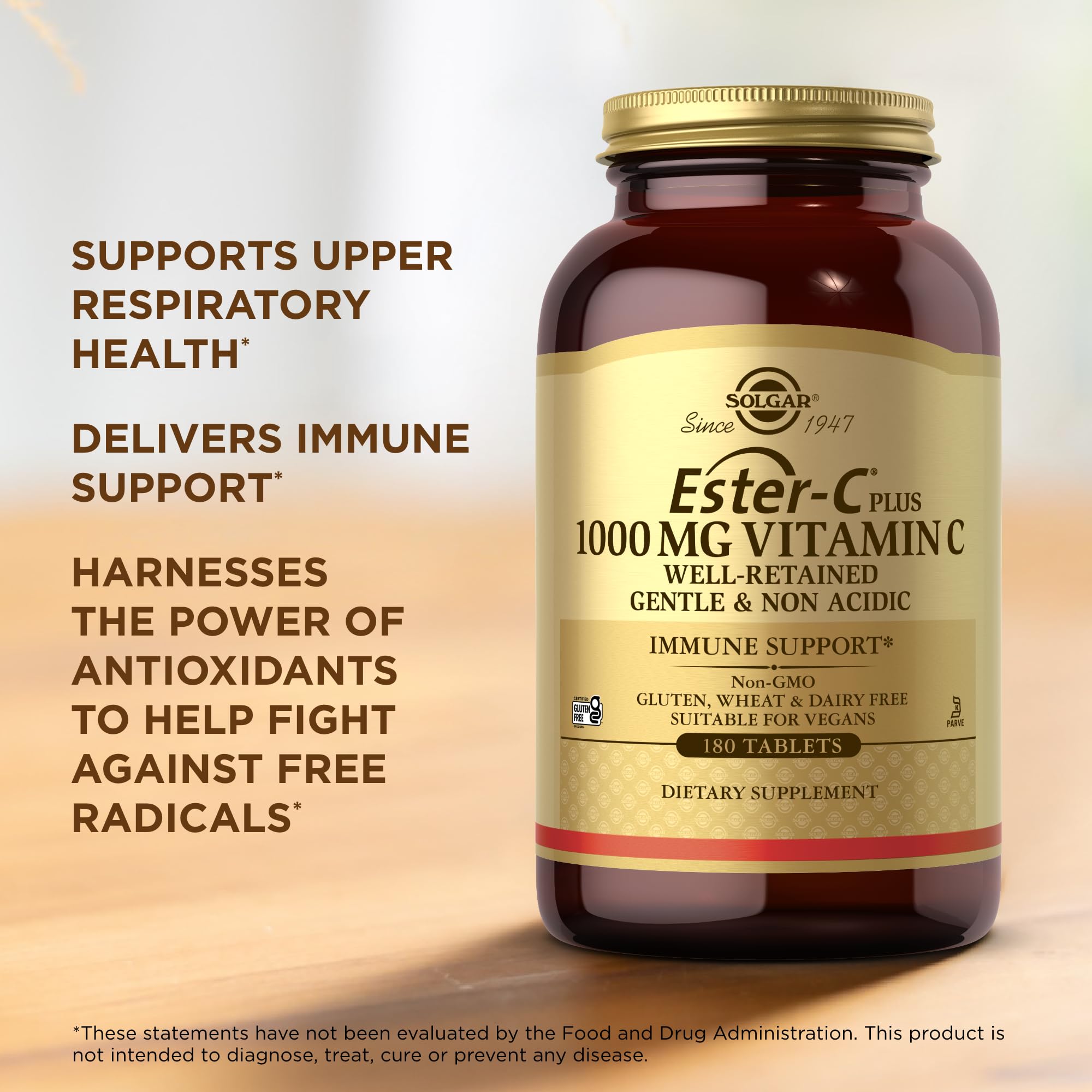 Solgar Vitamin C Ester Plus 1000mg glass of water demonstrates convenient consumption.