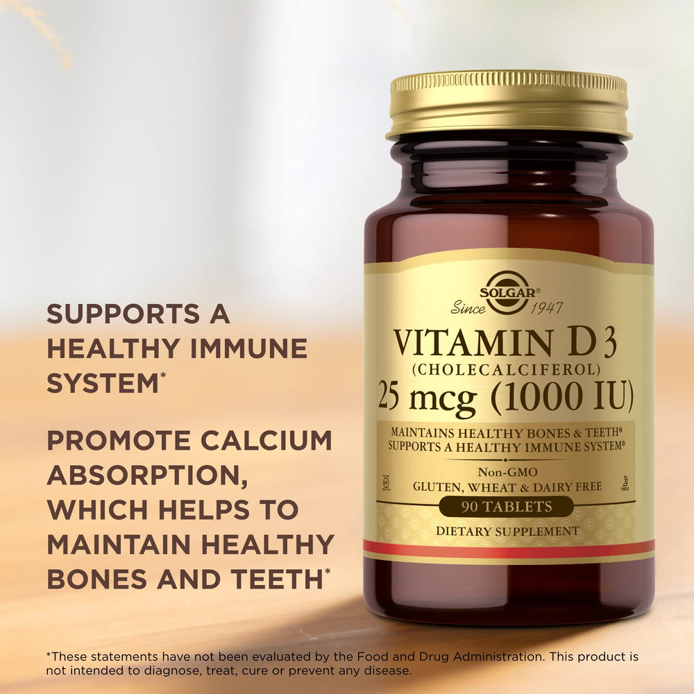 Solgar Vitamin D3 1000 IU tablets being dispensed for convenient daily immune support