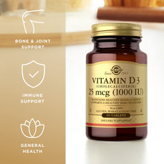 Solgar Vitamin D3 1000 IU nutrition facts label supporting bone health