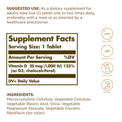 Solgar Vitamin D3 packaging and label highlighting daily supplementation