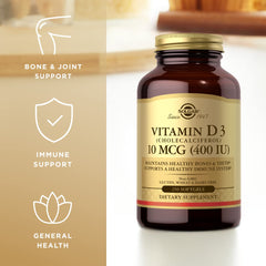 Solgar Vitamin D3 label detail – non-GMO, gluten-free, dairy-free.