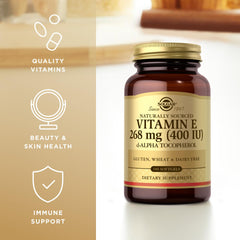 Solgar Vitamin E 268 mg dispensing softgel illustrates easy daily use