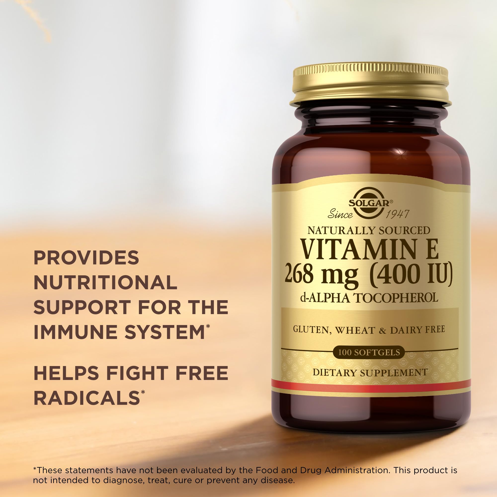 Solgar Vitamin E 268 mg ingredients panel highlights quality standards