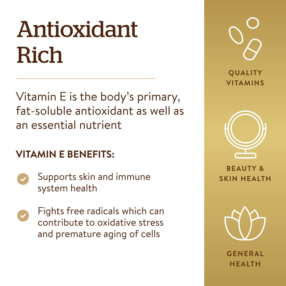 Opened bottle ready for daily use of Solgar Vitamin E.