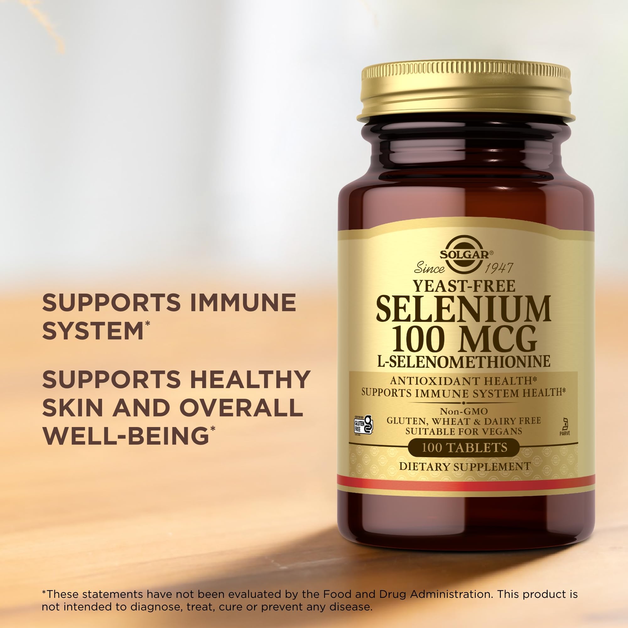 Solgar selenium bottle with gluten-free symbol emphasized