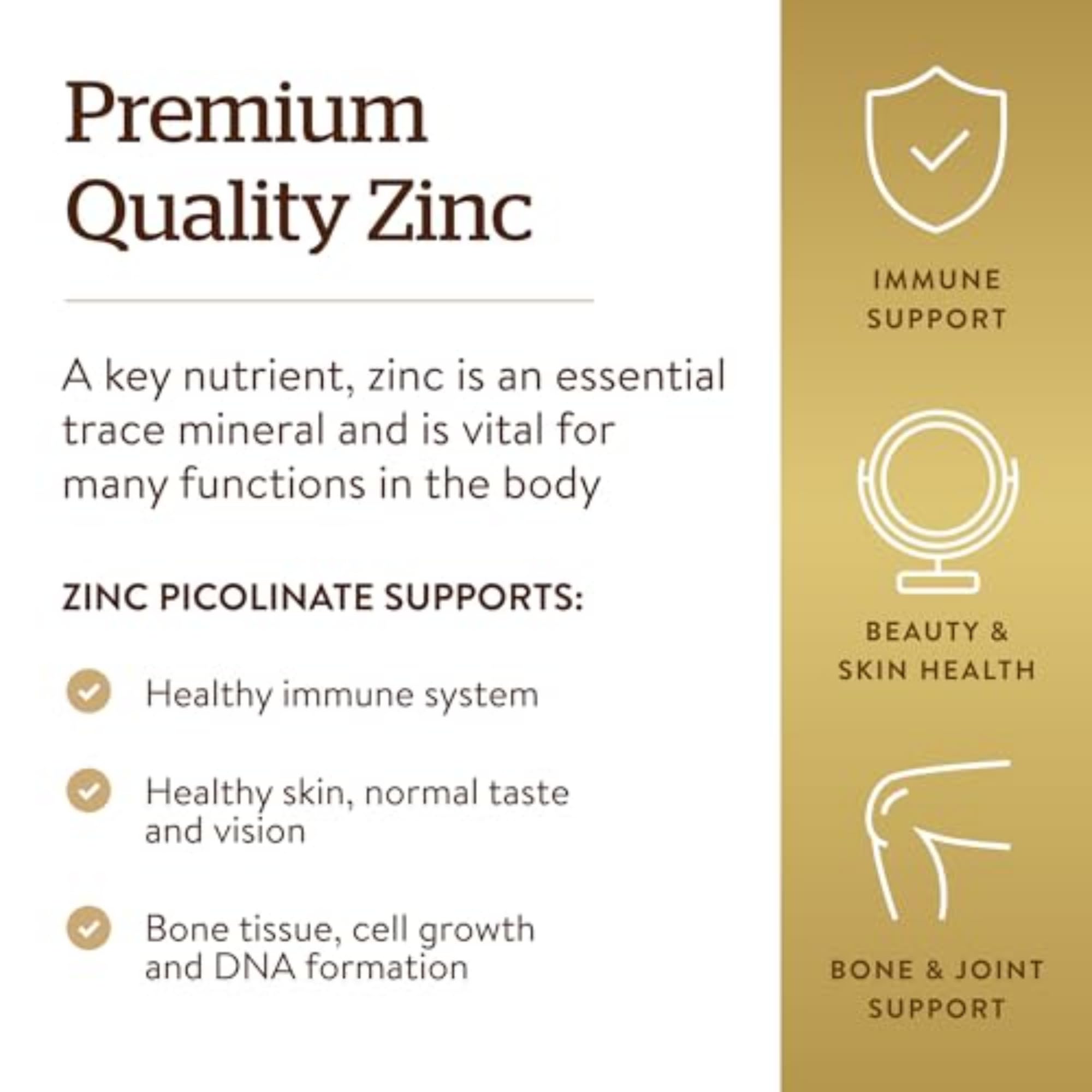 Solgar Zinc Picolinate 22 mg ingredients label notes non-GMO vegan and gluten-free.