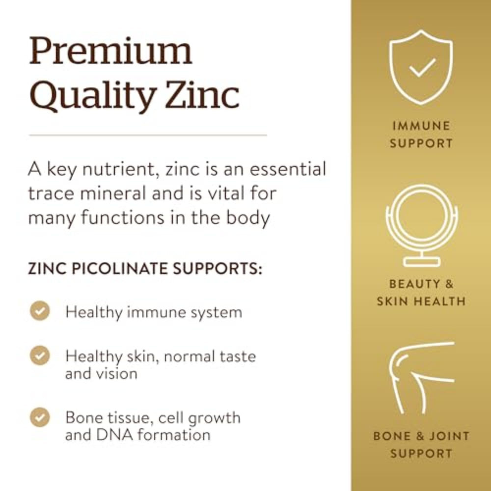 Solgar Zinc Picolinate 22 mg ingredients label notes non-GMO vegan and gluten-free.